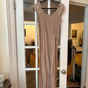Tan spotted long jumpsuit